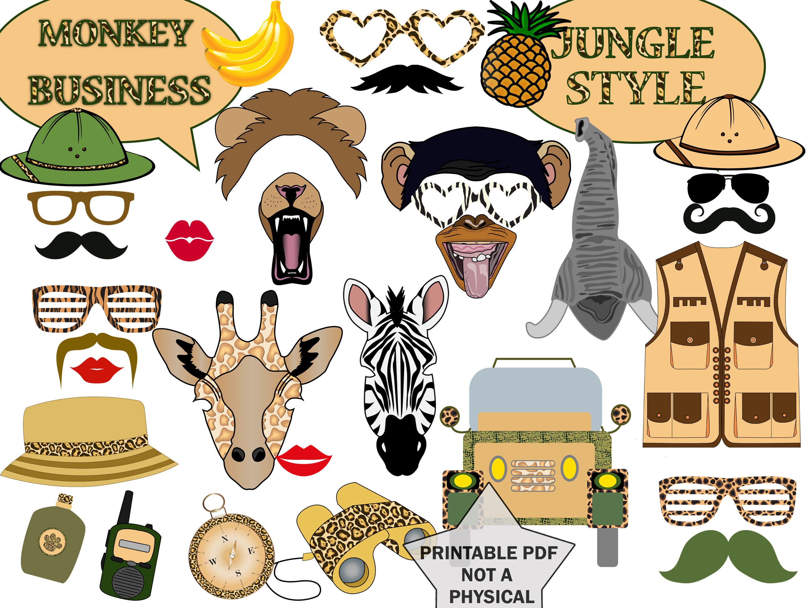 Jungle Safari Photo Booth Props: printable SAFARI - Etsy