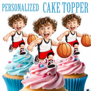 Basketball Cupcake Topper, Personalized Basketball Player Face Cupcake Topper Printable Custom Photo Basketball Cake Topper Birthday Decor