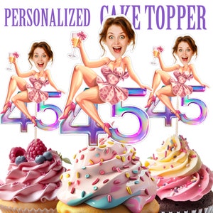 Topper per cupcake di compleanno, Topper per cupcake di compleanno personalizzato con volto di ragazza con età, Topper per cupcake di compleanno con foto personalizzata stampabile, Decorazione di compleanno