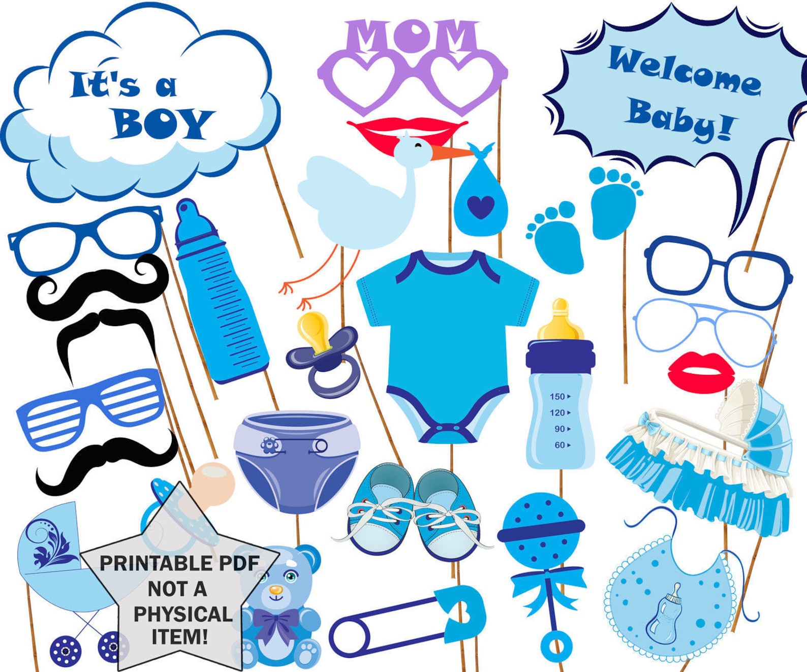 Baby Shower Photo Props baby SHOWER Props Its a Boy Printable Photo Booth Props Team Blue Baby