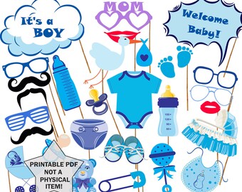 Accesorios para fotomatón de baby shower: Es un niño, Equipo Azul (PDF imprimible)