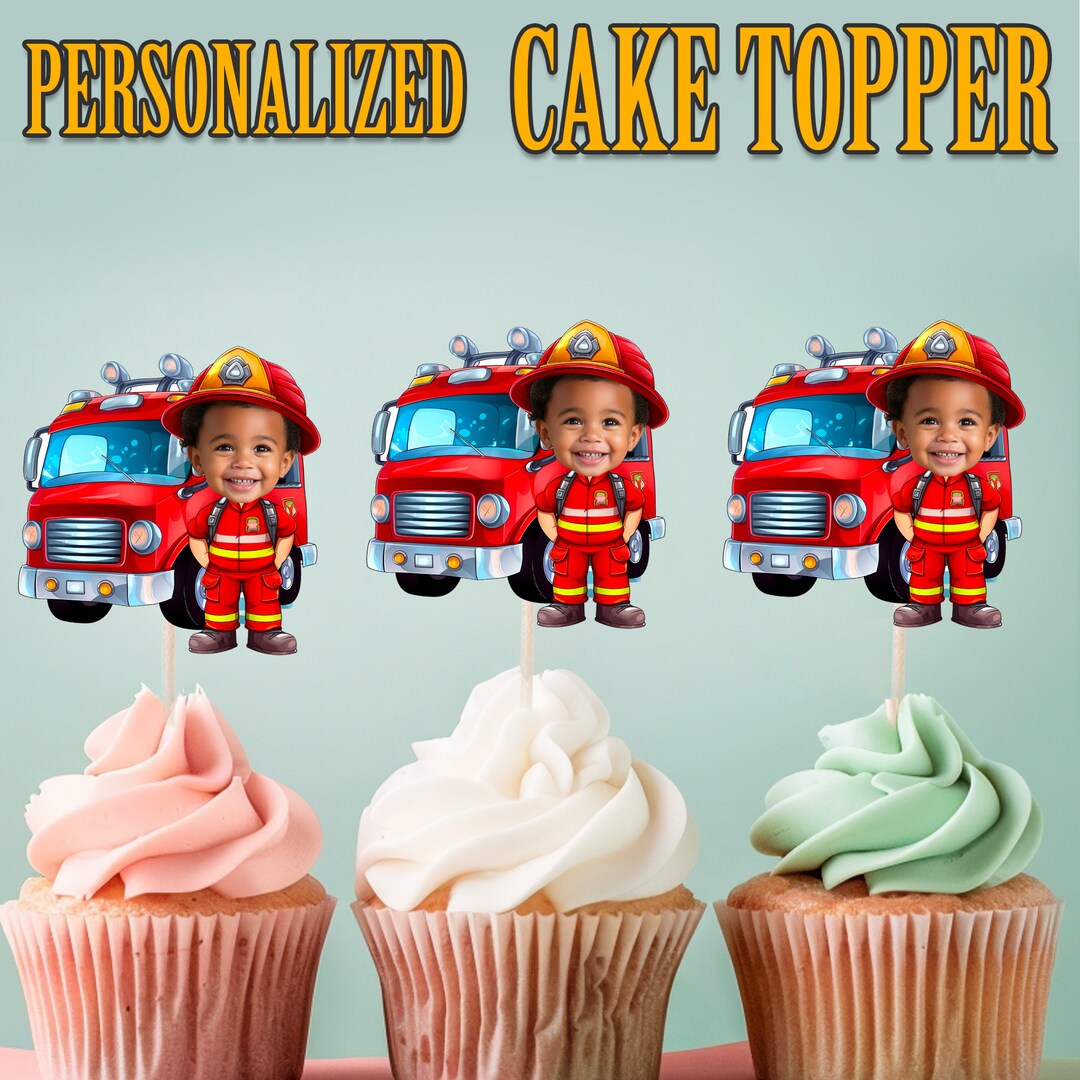 Fire Fighter Topper Personalized Firefighter Face Cupcake Topper: Birthday Party Decor ...