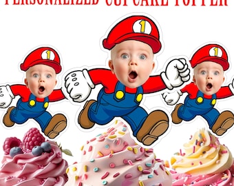 Décoration personnalisée pour cupcakes Mario : photo personnalisée (fichier numérique)