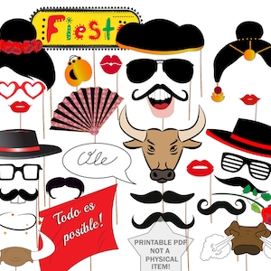Spain Photo booth Props: &quot;FLAMENCO PARTY PROPS&quot; Spanish Party Props,Fiesta España Props,Spanish Props,Matador Photobooth,Printable props