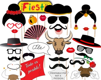 Accessori per Photo Booth per feste di flamenco: Fiesta spagnola (PDF stampabile)
