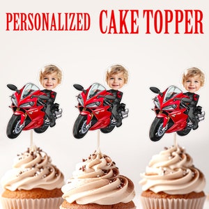 Topper per cupcake moto, Topper per cupcake personalizzato con faccia da motociclista Stampabile con foto personalizzata Topper per cupcake moto, Decorazione compleanno