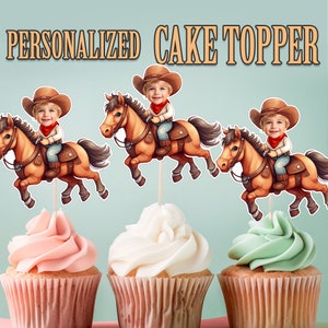 Topper cupcake cowboy, Topper cupcake cowboy personalizzato, Topper cupcake cowboy con foto personalizzate stampabili, Decorazione compleanno, Toppers selvaggio West