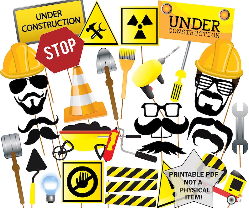 Construction Photo Booth Props PRINTABLE PARTY Etsy