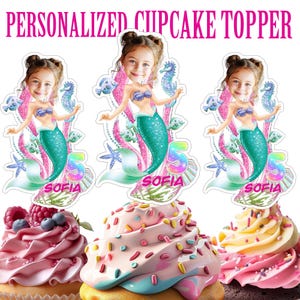 Mermaid Cupcake Topper Personalized Little Mermaid Cupcake Topper Printable Custom Photo Mermaid Cupcake Topper Birthday Decor Mermaid Decor