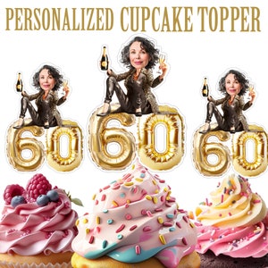 Birthday Cupcake Topper, Personalized Girl Face with Age Cupcake Topper, Printable Custom Photo Birthday Cupcake Topper, Birthday Decor