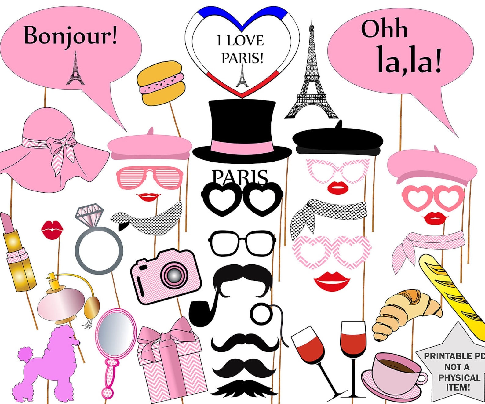 Paris Photo Booth Props: paris PHOTO Props Printable France Photo Booth ...