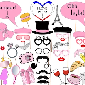 Accessori per Photo Booth di Parigi: "PARIS PHOTO PROPS" Photo Booth stampabile in Francia, festa a tema a Parigi, accessori per foto parigine, accessori per foto di matrimonio