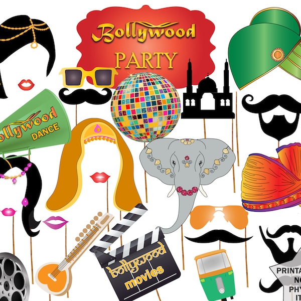 Bollywood Party Photo booth Props: "BOLLYWOOD WEDDING" India Photo Booth Props Printable Party Props Bollywood movies Bollywood props