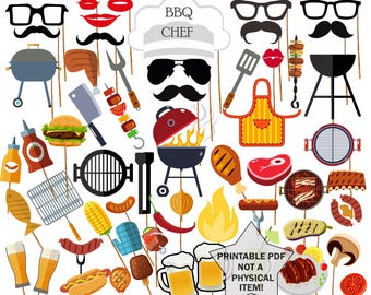 BBQ Party Photo Booth Props: 58 Printable Designs (PDF)