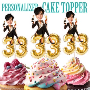 Topper per cupcake di compleanno, Topper per cupcake di compleanno personalizzato con volto di ragazza con età, Topper per cupcake di compleanno con foto personalizzata stampabile, Decorazione di compleanno
