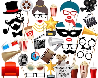 映画鑑賞の夜にぴったりのフォトブース用小道具：印刷可能な映画