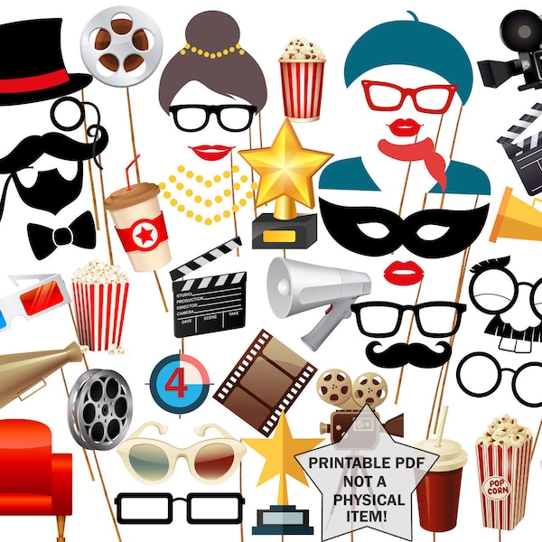 Movie Night Party Photo Booth Prop: "PRINTABLE MOVIE PROPS" Movie Photobooth Props Oscar Awards Party Cinema Birthday Hollywood party