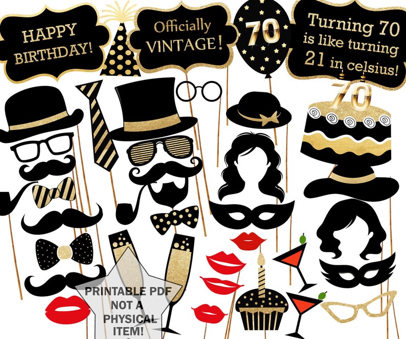70th Birthday Photo Booth Props: printable PARTY Props Party Supplies ...