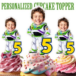 Buzz Cupcake Topper, Personalized  Cupcake Topper, Printable Custom Photo Buzz Cupcake Topper, Buzz Birthday Decor, Kids Birthday Toppers