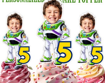 Adorno para cupcakes de cumpleaños personalizado de Buzz: foto personalizada (¡SOLO archivo digital!)