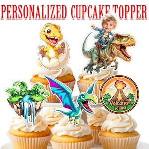 Dinosaur Birthday Cupcake Toppers SET, Personalized Dinosaur Cupcake Topper Set, Printable Adventurer Five Thematic Cupcake Toppers