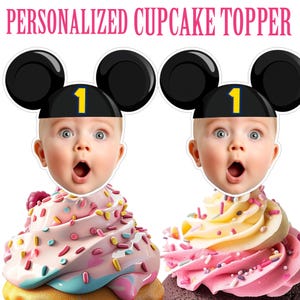 Mouse Ears Birthday Cupcake Topper, Personalized Mouse Ears Boy Cupcake Topper, Printable Custom Photo Mouse Kid Cake Topper Mouse Ear Party