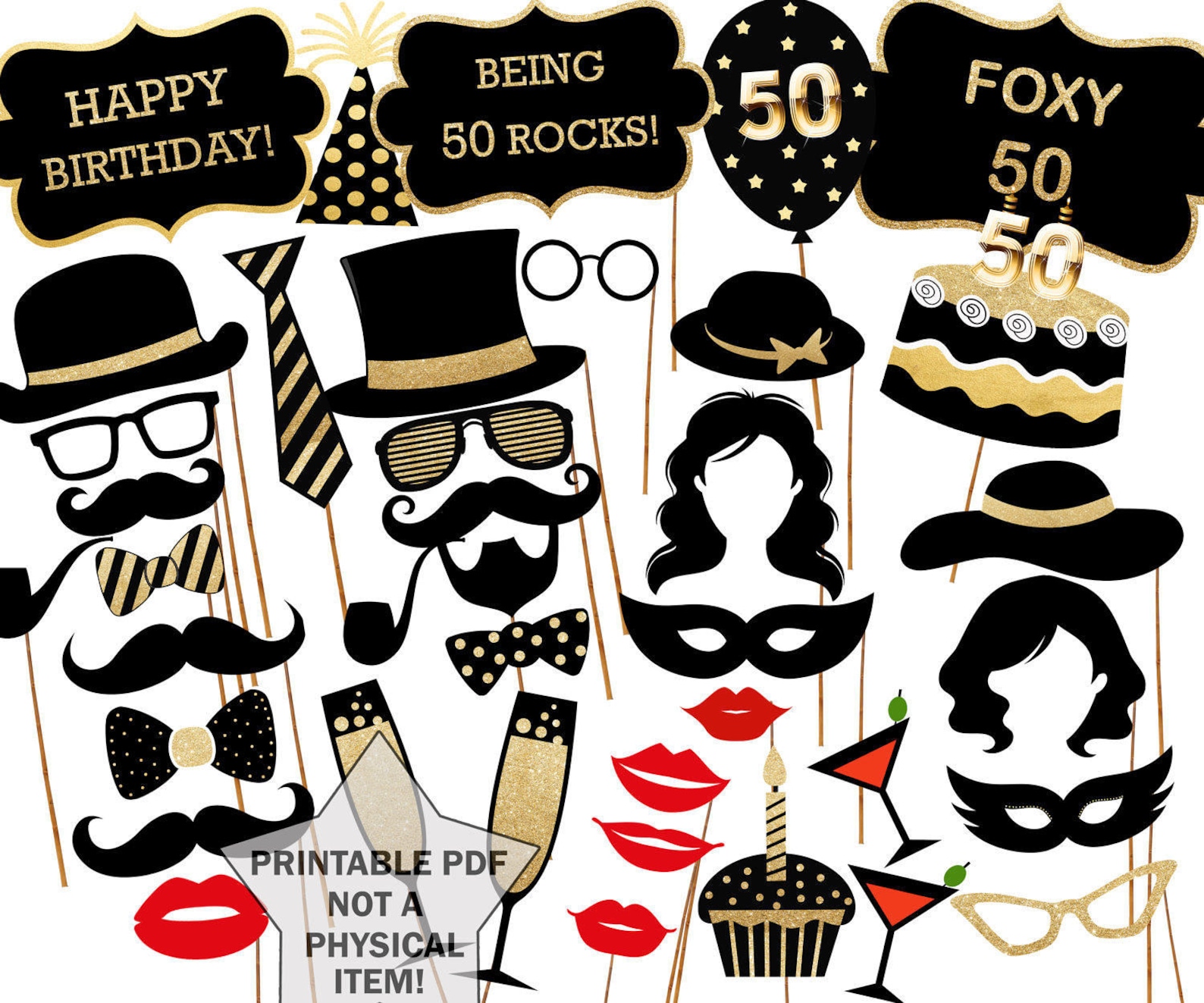 50th Birthday Photo Booth Props: printable PARTY Props Party Supplies ...