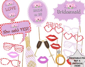 Bridal Shower Photo Booth Props: Bride & Bachelorette Party (Digital Download)