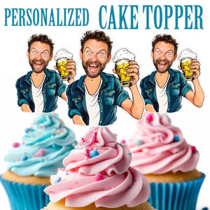Beer Lover Cupcake Topper, Personalized Beer Guy Face Cupcake Topper Printable Custom Photo Beer Cupcake Topper Birthday Decor Beer Topper