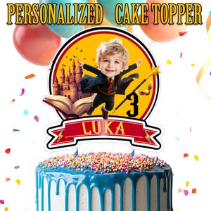 Wizard Boy Birthday Cake Topper, Personalized Wizard Cake Topper, Printable Custom Photo Wizard Boy Cake Topper Wizard Birthday Party
