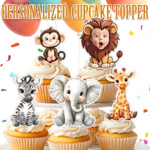 Safari Lion Birthday Cupcake Toppers SET, Personalized Safari Cupcake Topper Set, Printable Adventurer Five Thematic Cupcake Toppers