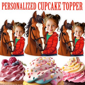 Jockey Cupcake Topper, Personalized Horse Riding Face Cupcake Topper Printable, Custom Photo Girl with Horse Cupcake Topper, Birthday Decor