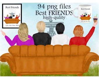 Clipart di amici, arte personalizzata, design di tazze (download digitale)