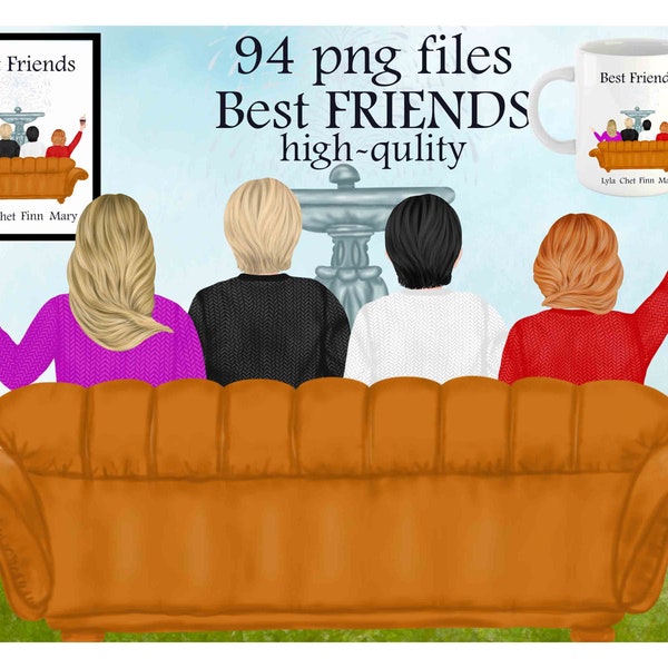 Best Friends Clipart, Friends Clipart, BFF Clipart, BFF Custom art, Besties clipart, Friends Mug Design, BFF Mug Design Friends sofa Clipart