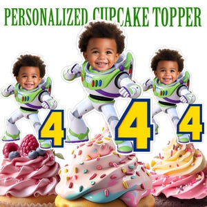 Buzz Cupcake Topper, Personalized  Cupcake Topper, Printable Custom Photo Buzz Cupcake Topper, Buzz Birthday Decor, Kids Birthday Toppers