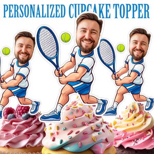 Tennis Cupcake Topper Personalized Tennis Player Face Cupcake Topper Printable Custom Photo Tennis Cupcake Topper Sports Birthday Decor
