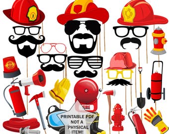 Fireman Party Photo Booth Props: 33 Piece Set (Printable PDF)