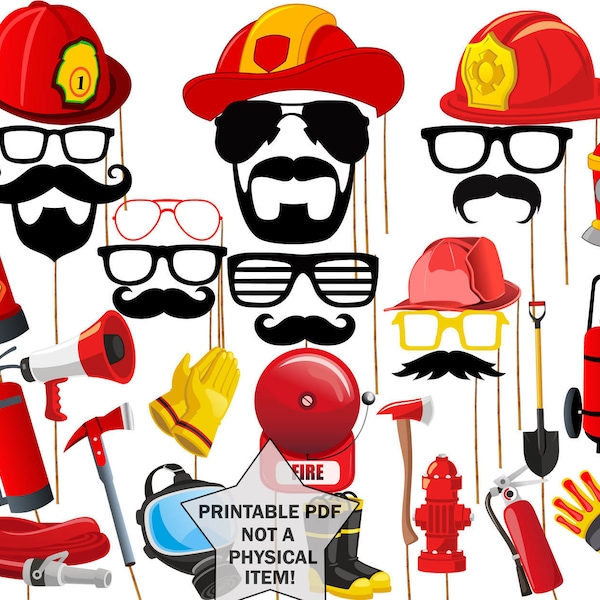 Printable Fireman Photo Booth Props: "FIREMAN PARTY PROPS" Fire Fighter Party Fireman Party Theme Party Photo Booth Photobooth Props