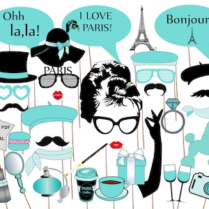 Breakfast at Tiffany&#39;s Photo Booth Props: &quot;PARIS PARTY PROPS&quot; Printable photo props,Audrey Hepburn,Bridal Shower props,Bachelorette Party
