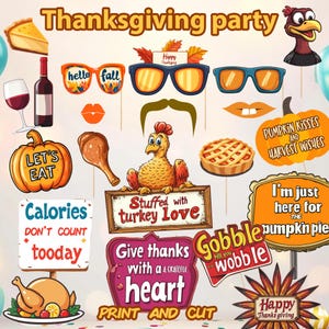 Thanksgiving Photo Booth props: &quot;THANKSGIVING PARTY PROPS&quot; Party supplies Printable Pdf Thanksgiving props Photo Booth supplies