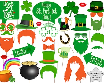 St. Patrick's Day Photo Booth Props: "IRISH PHOTO PROPS" Irish Party props,Printable St. Patrick's Day,Kiss Me I'm Irish,Photobooth Props