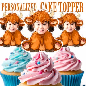 Highland Cow Cupcake Topper, Personalized Highland Cow Cupcake Topper, Printable Custom Photo Highland Cow Cupcake Topper Animal Toppers
