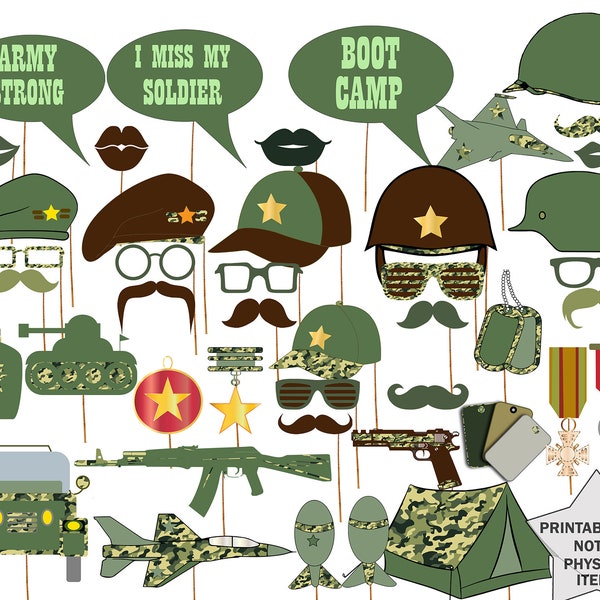 Army Photo Booth Props: "MILITARY PROPS" Army Printable props,Military party props,Army theme party,Army Photobooth,Boys party props