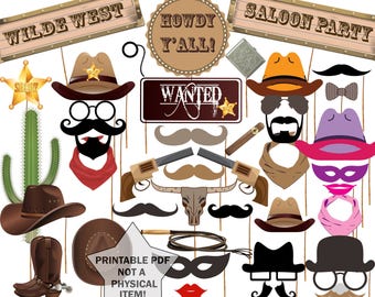 Cowboy Photo Booth Requisiten: "WESTERN PARTY PROPS" Wild West Party Photo Booth Photobooth Props Western Photo Props Foto Kabine Zeichen Cowgirl