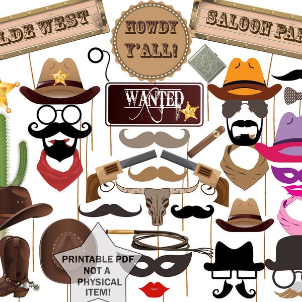 Cowboy Photo Booth Requisiten: "WESTERN PARTY PROPS" Wild West Party Photo Booth Photobooth Props Western Photo Props Foto Kabine Zeichen Cowgirl