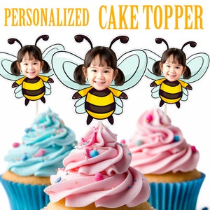 Bee Cupcake Topper, Personalized Bumblebee Cupcake Topper, Printable Custom Photo Bee Cupcake Topper, Birthday Decor, Animal Toppers