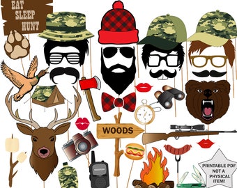 Hunting Photo Booth Props: Adventure Birthday Party (Printable PDF)