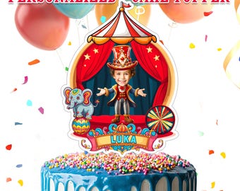Zirkus Geburtstag Cake Topper: Wunschfoto (Digitale Datei)