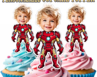 Adorno para cupcakes con foto de superhéroe personalizado: decoración de cumpleaños imprimible (¡solo archivo PDF!)
