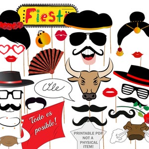 Spain Photo booth Props: &quot;FLAMENCO PARTY PROPS&quot; Spanish Party Props,Fiesta España Props,Spanish Props,Matador Photobooth,Printable props